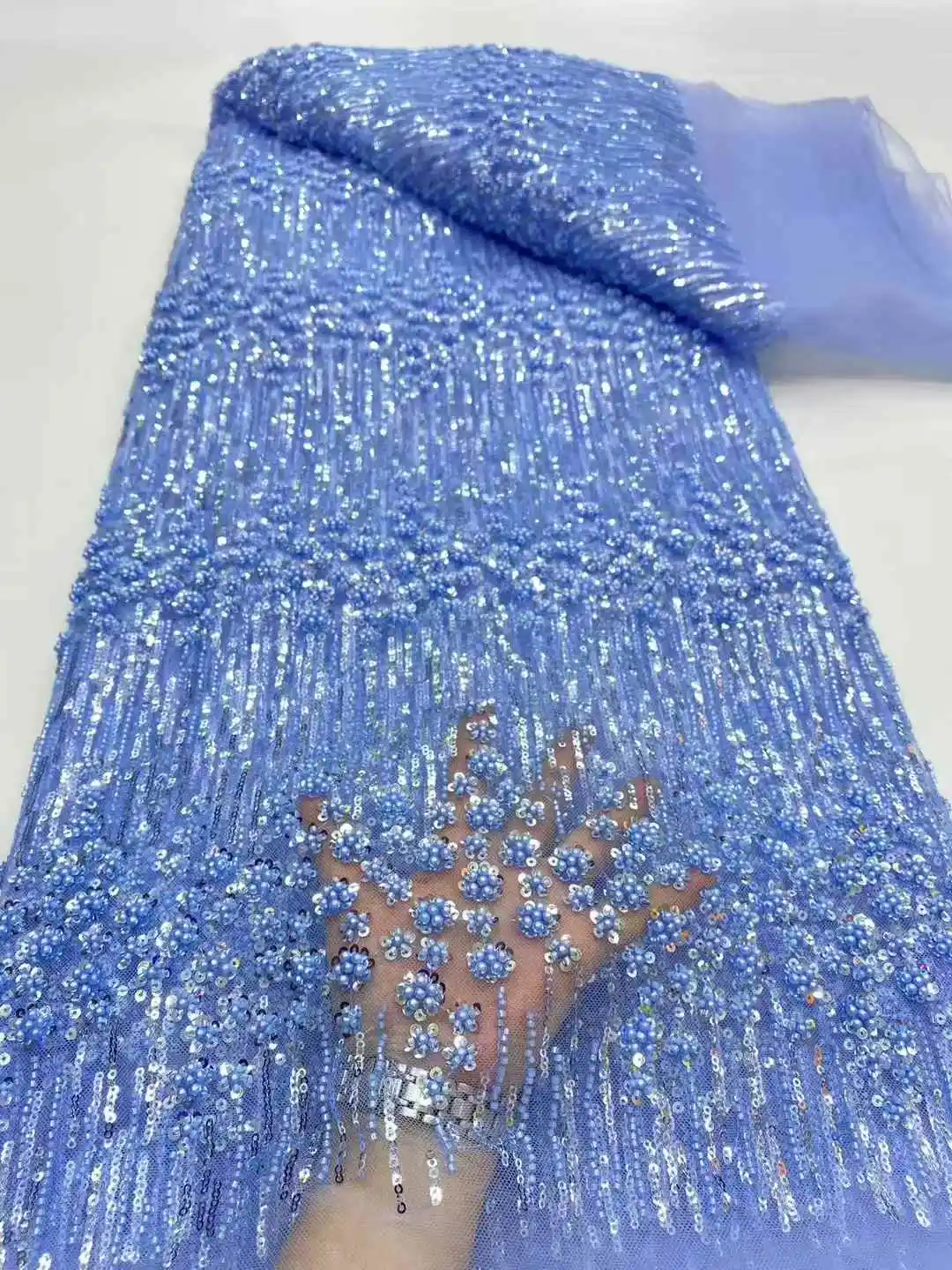Beaded Lace Fabric  Lace Fabric High Quality Nigerian Party Lace Fabric 2025 Sequins Lace Mesh Fabric For Dress Sewing