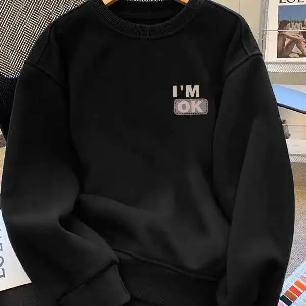 

Loose Fit Pure Cotton Sweatirt ex Autumn Winter Faionable Streetwear round Ne Long Sve Casual Top for Youth