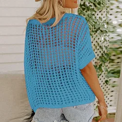 Fishnet Hollow Out Knit Cover Ups Neon Bright Color Mesh Nightclub Party Perspective Underlay Beach Crochet Blouse Bikinis Wraps