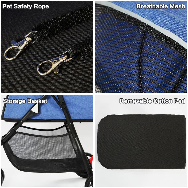 Factory Cheap Price Folding 3 Wheels Pet Stroller Lightweight Pet Troller Dog for Small Medium Cats Dogs