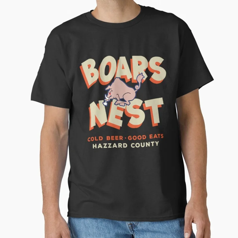 

BOARS NEST Cold Beer Good Eats 70s tv series The Dukes of Hazzard Short-sleeve crewneck T-shirt for men Large size Tops