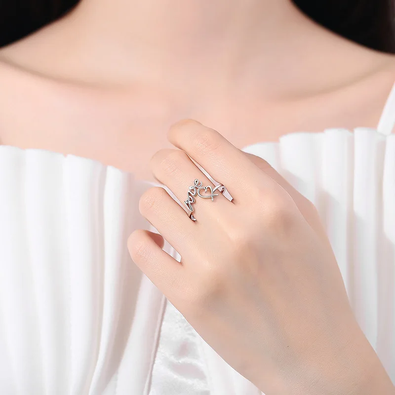 Romantic Love Heart Charm Ring for Women Alphabet Asymmetry Knuckle Jewelry Girls Sweet Valentine's Day Rings Gifts Accessories