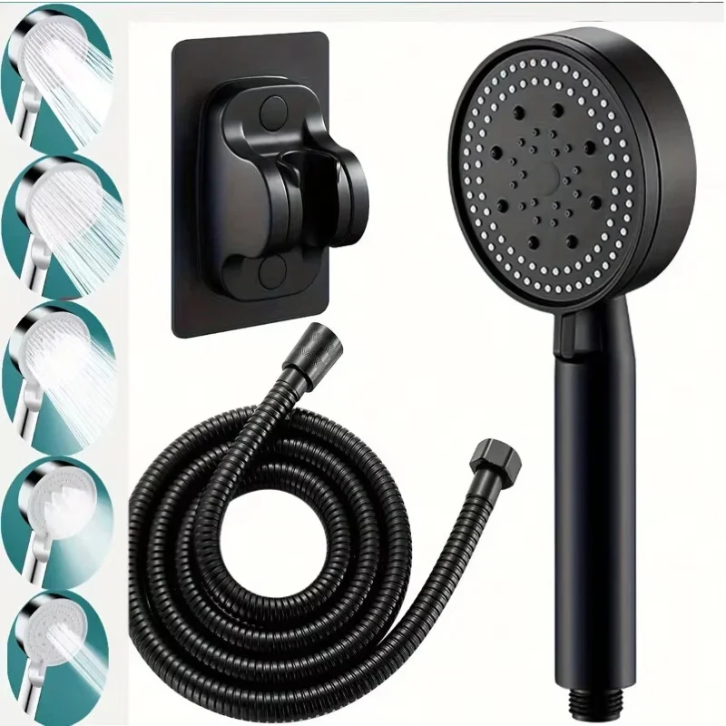 

Bathroom Sink Faucet Head of A Shower High Pressure 5 Modes Adjustable with Hose Water Saving One-Key Stop Bathroom Accessories