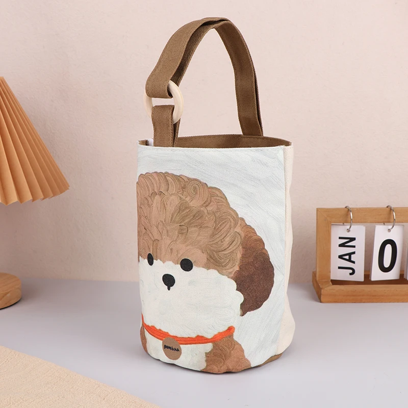 حقيبة كلاسيكية بتصميم الجرو الزيتي على شكل كتاب، حقيبة يد عملية لحمل الغداء من القماش للفتيات #4