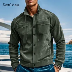 Mens Vintage Corduroy Jackets 2024 America Europe Basic Jacket Multi-pockets Winter Warm Coats Men Clothing Ink Green Outerwear