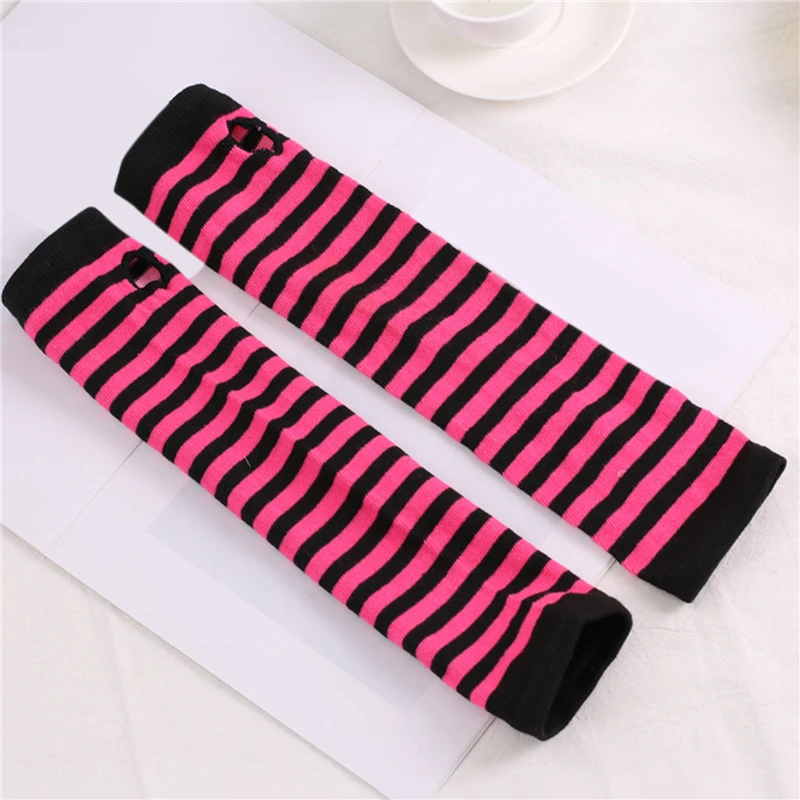 1 Pair Warmer Knit Mittens Women Gloves Long Fingerless Gloves Work Fashion Striped Elbow