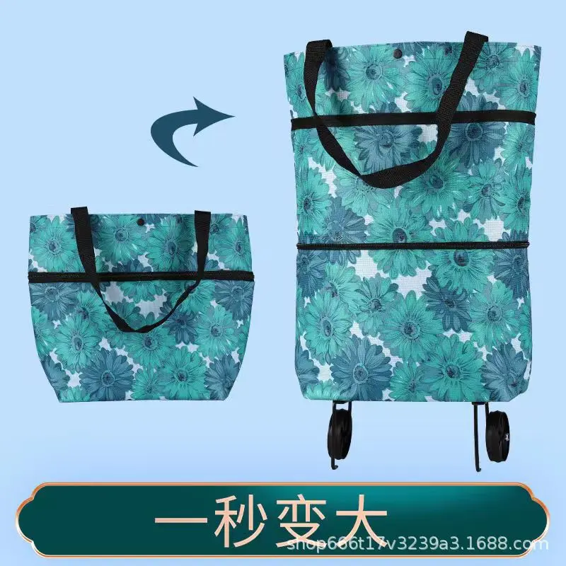 Folding Wheel Bag Folding Tug Bag Household Trolley Portable Shopping Bag Luggage Cart Load Shopping Blue