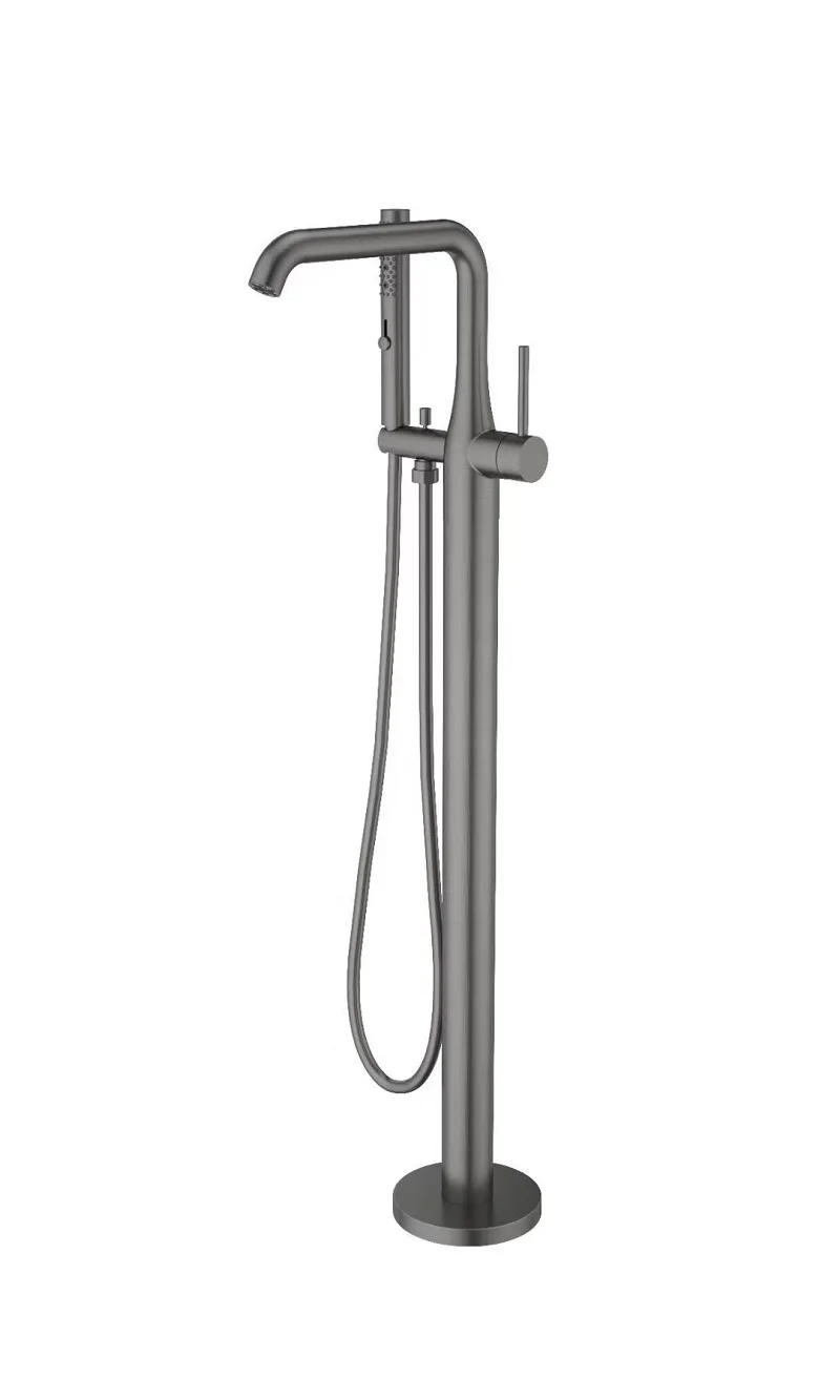 High-End Luxury Style Gun Grey Solid Brass Floor Mounted Concealed Bath Tub Faucet With Cold/Hot Water Bath Tub Shower Faucet