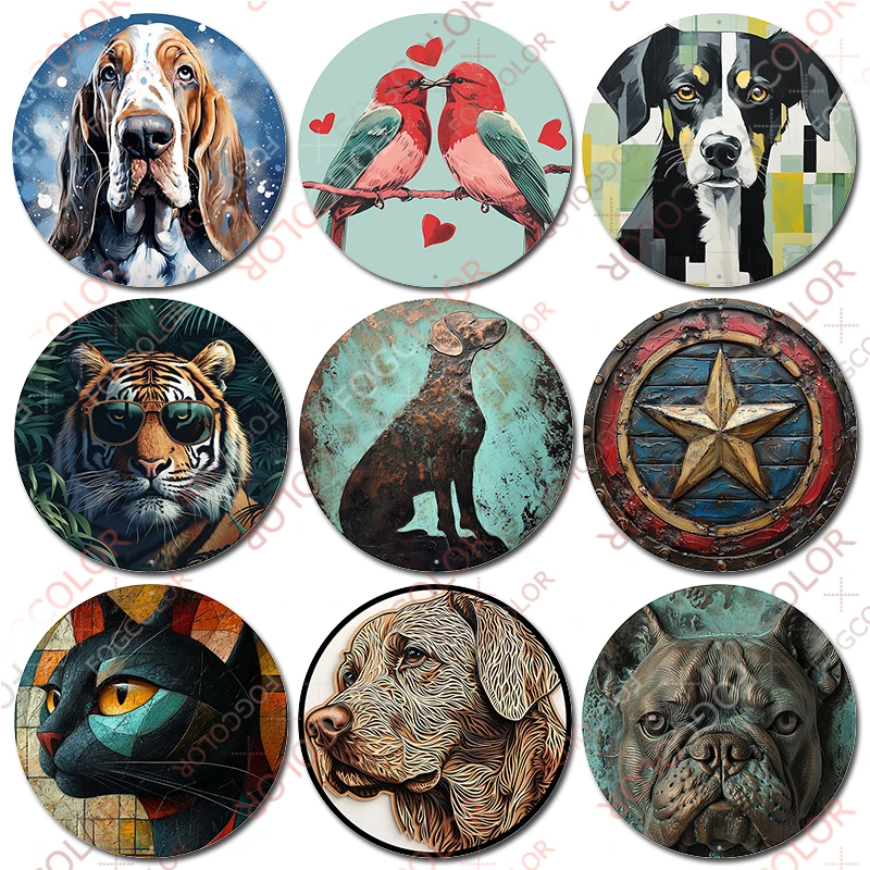 1pc 8x8inch(20x20cm) Round Aluminum Sign Basset Hound Wall Art Decor Tin Sign For Living Room Bedroom And Office Home Kitchen