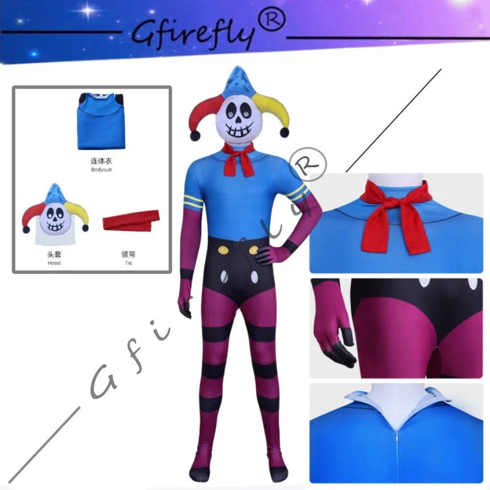 

Game Party Time Clown Same Style Cosplay Bodysuit with Hood Adult Unisex Halloween Carnival Party Stage Performance Wear