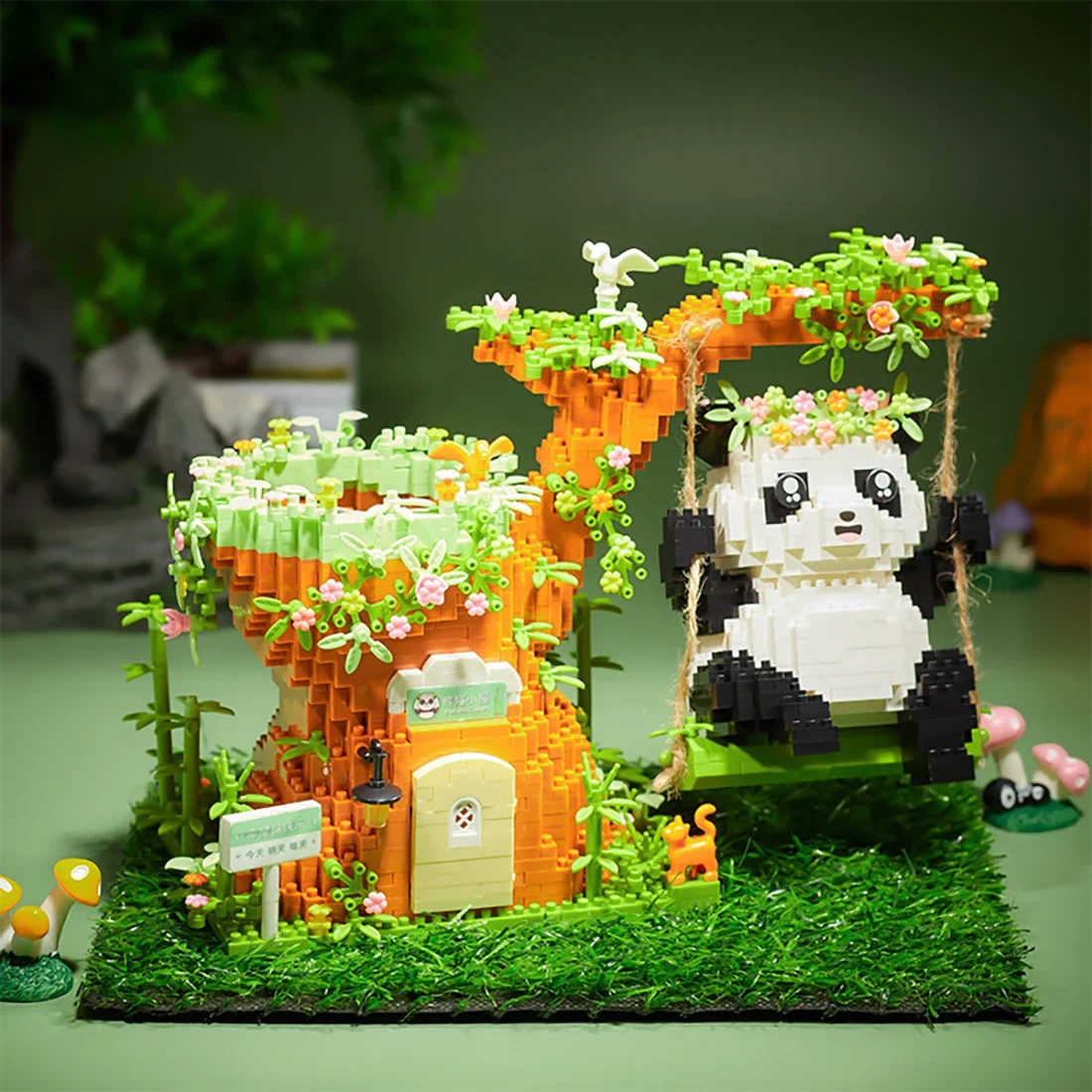 Exquisite Panda Pen Holder Micro Building Blocks Assemble Panda Swing Table Container Model Mini Brick Toys with high quality