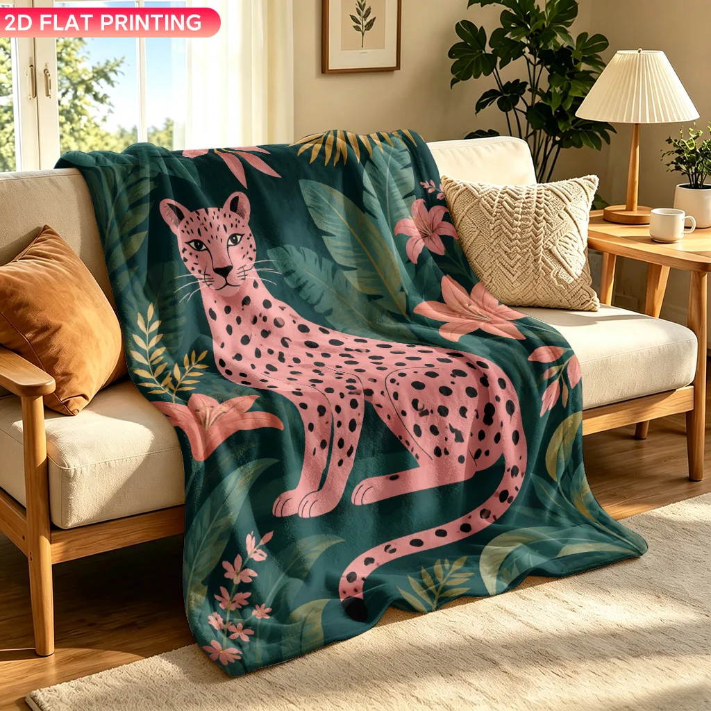 Luxurious Leopard Print Throw Blanket Tropical Jungle Design Polyester Fleece Microfiber Throw for Home Decor Fall Autumn Cozy