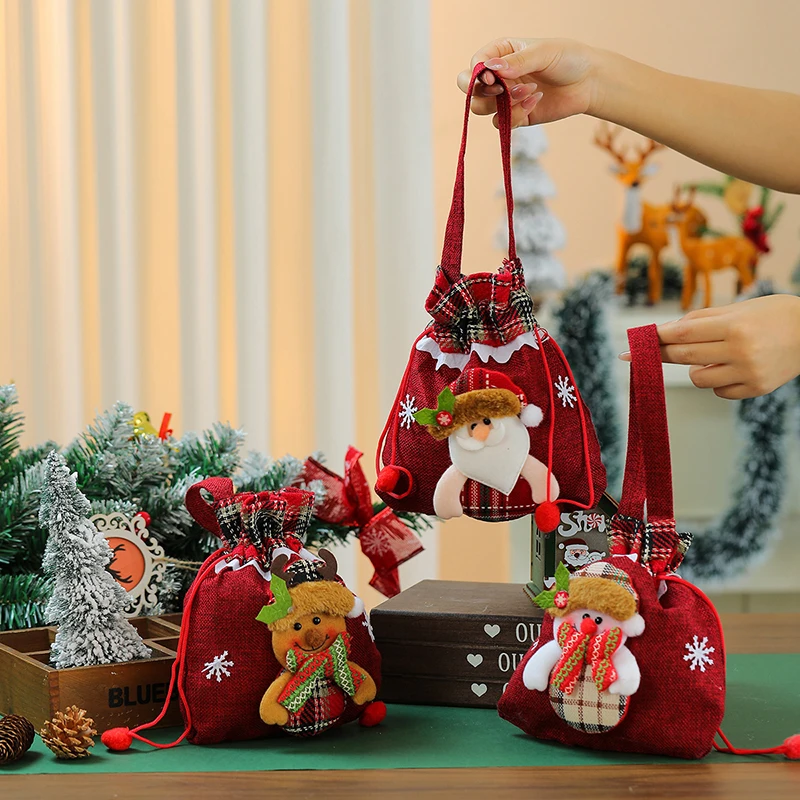 1pc Creative Old Man Snowman Gift Bag Christmas Decorations Bag 25*20cm Candy Bag Festival Gifts Ornament Decor 2024 New Year image 3