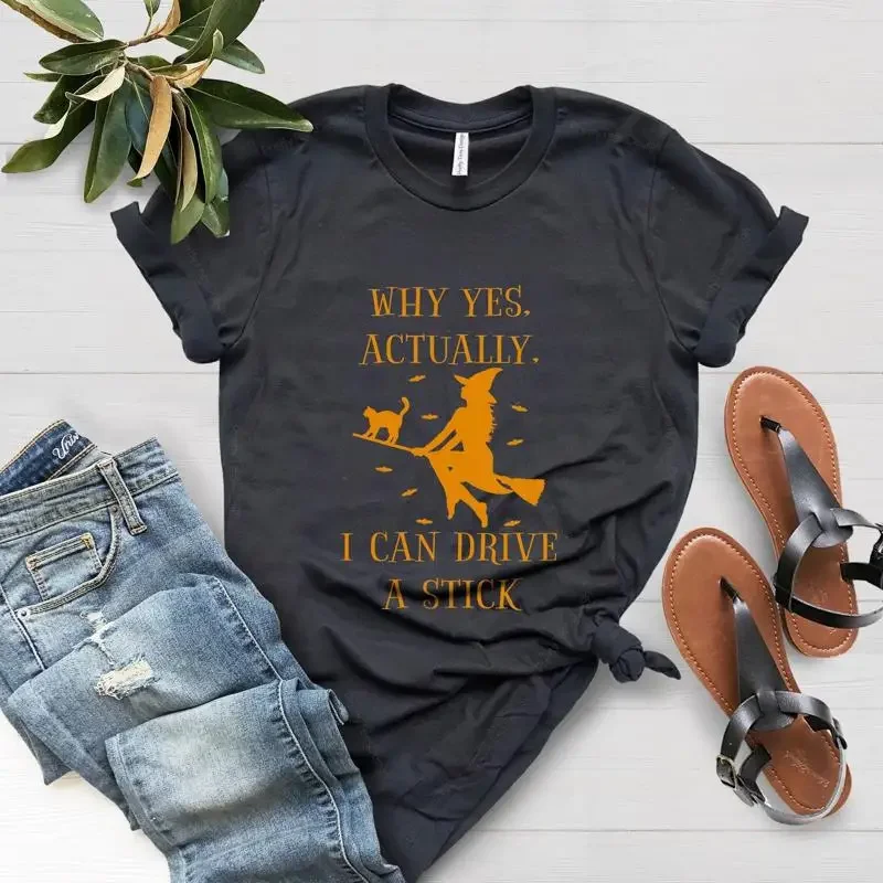 Bella Canvas 3001 Halloween T Shirt Witch Yes I Can Drive A Stick