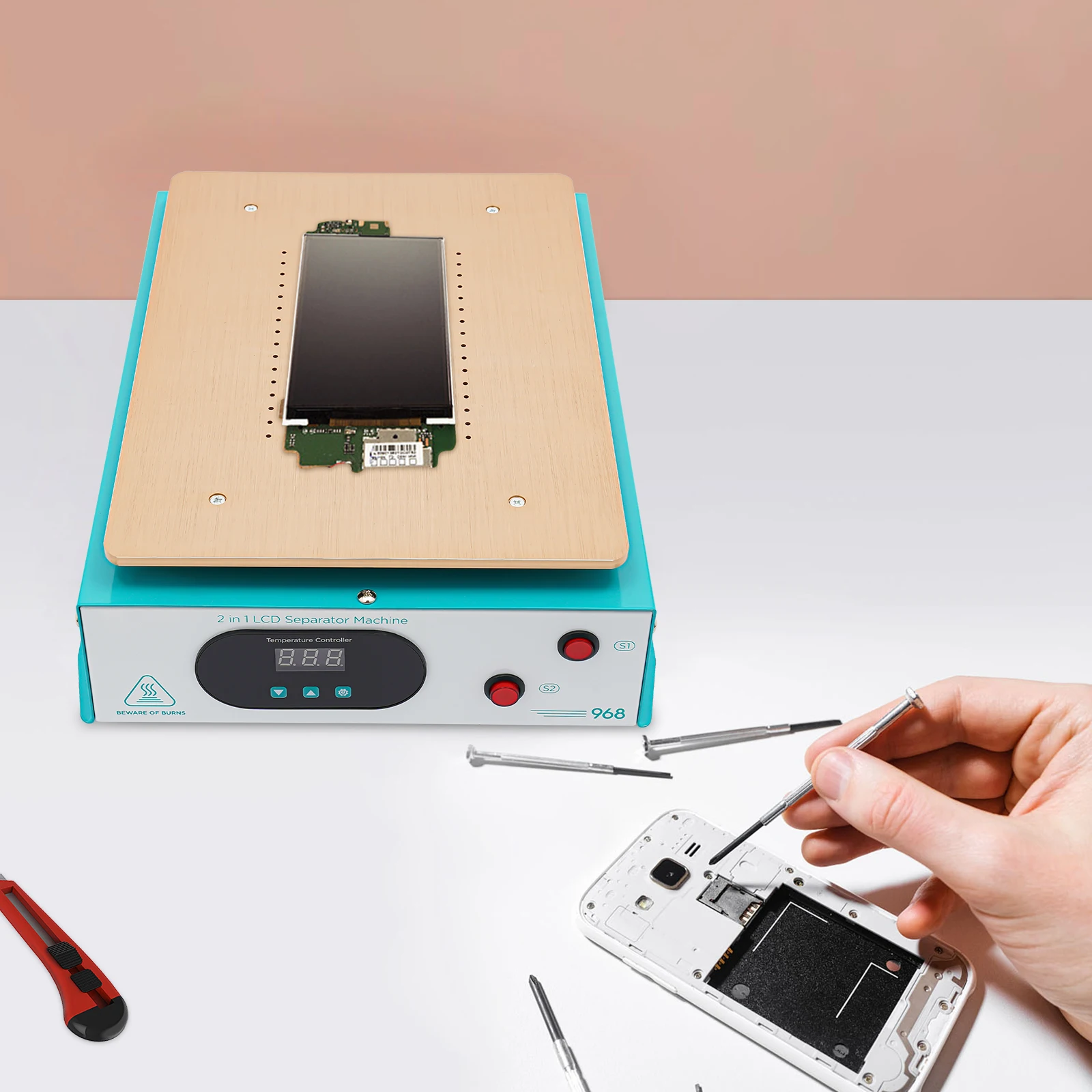 UY-968 Macchina separatore schermo LCD sottovuoto con pompa incorporata da 600 W, macchina per la riparazione dello schermo del telefono per telefoni cellulari da 14 pollici