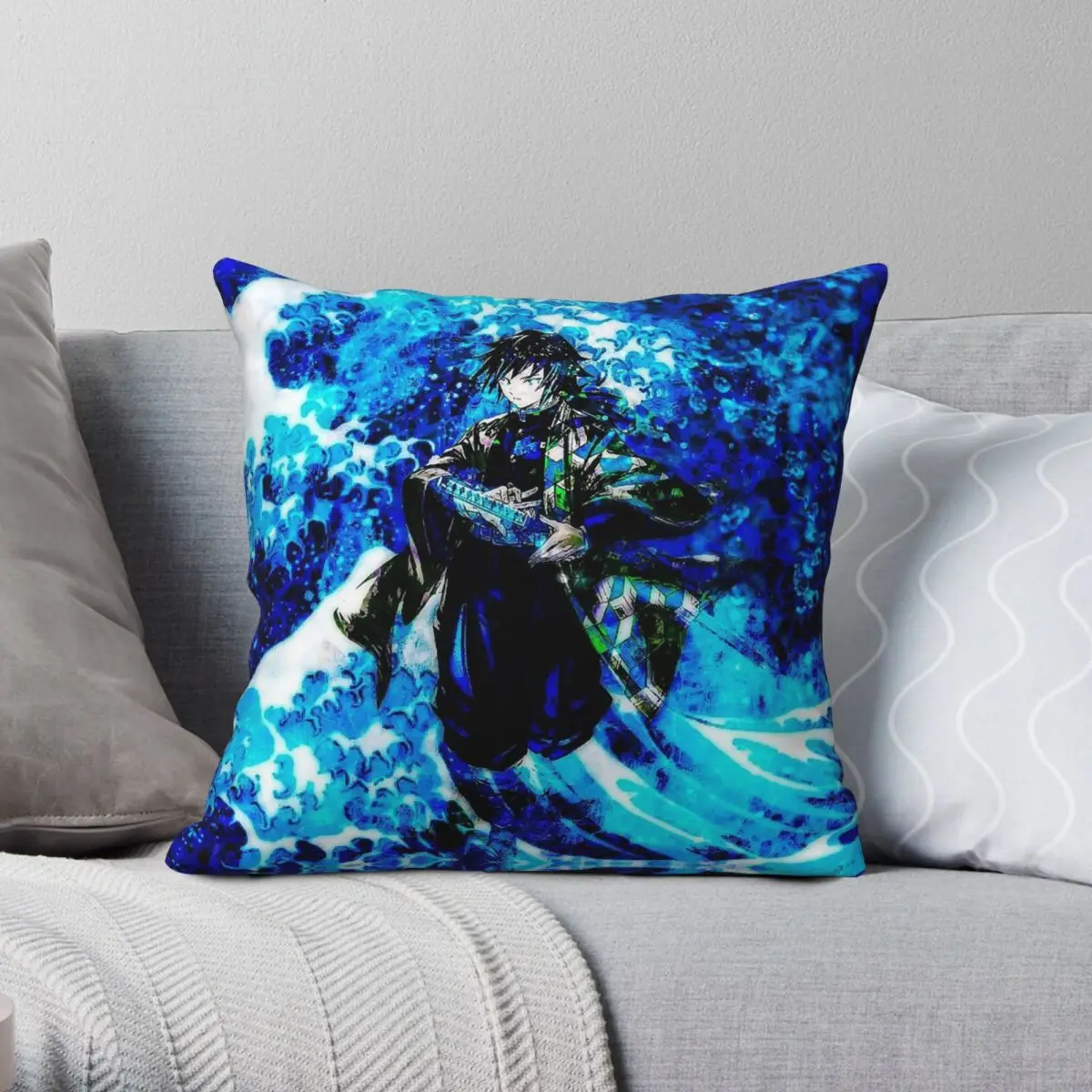 Giyu Tomioka Kimetsu No Yaiba Square Pillowcase Polyester Linen Velvet Printed Zip Decorative Sofa Seater Cushion Cover