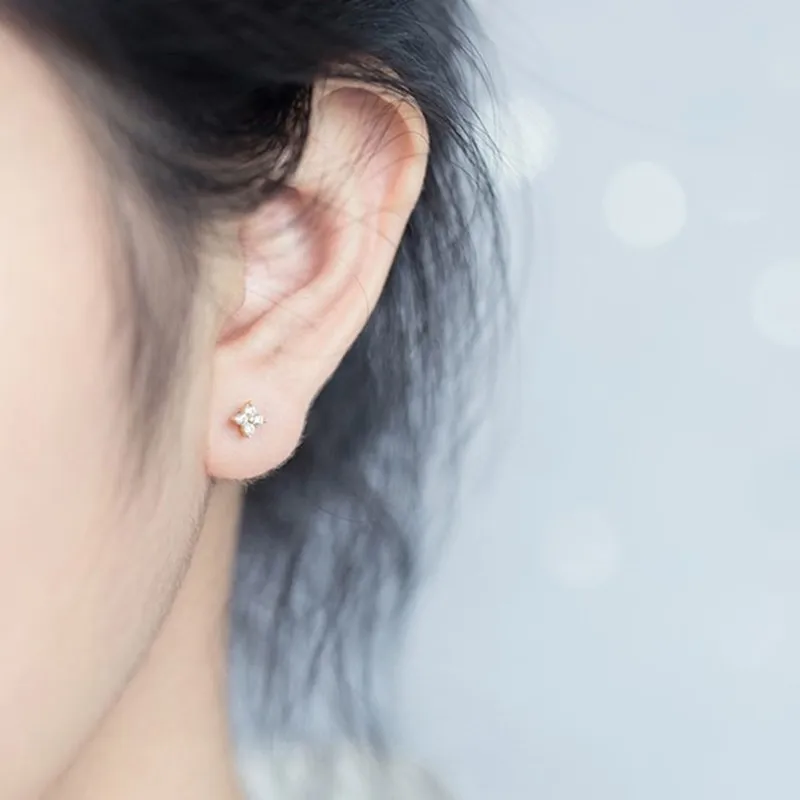 Tiny CZ Flower Stud Earrings Cartilage Piercing Jewelry for Women Girl