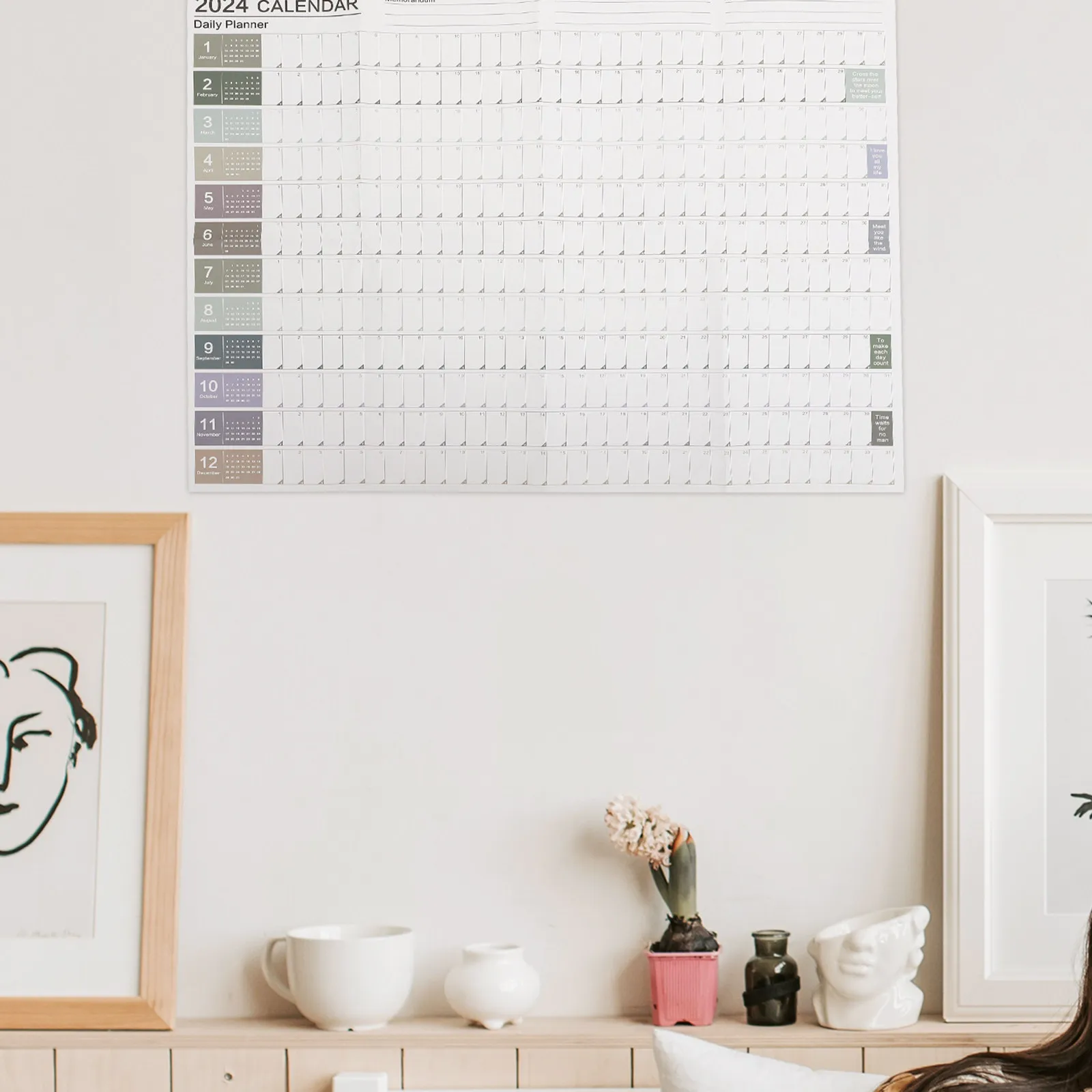 1Set Yearly Wall Hanging Calendar 2024 Tear Off Pages Lightweight Sturdy Wall Planner Daily Schedule Calendar Memo Space Saving