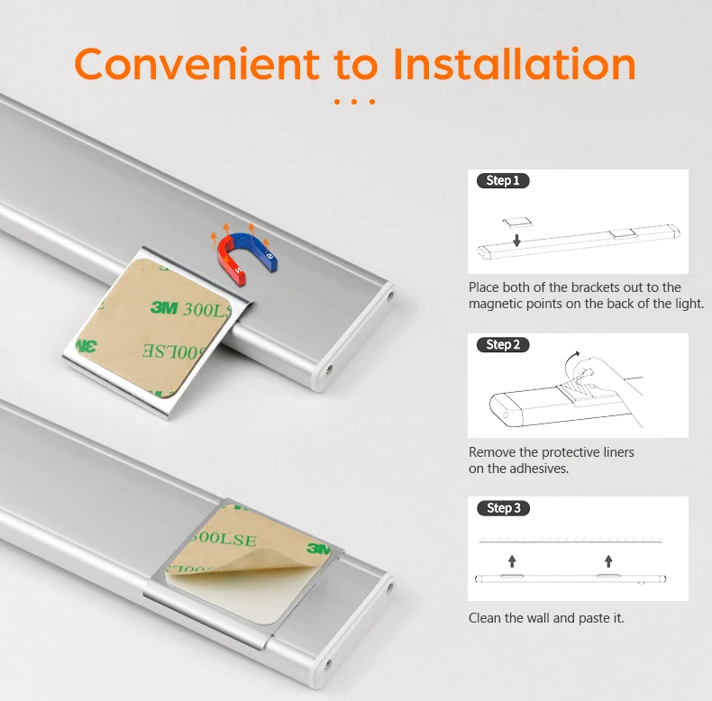 USB Rechargeable Bar Light Hand Sweep Sensor/PIR Motion Induction Kitchen Stair Hallway Night Lighting 20cm/40cm Magnetic Mount