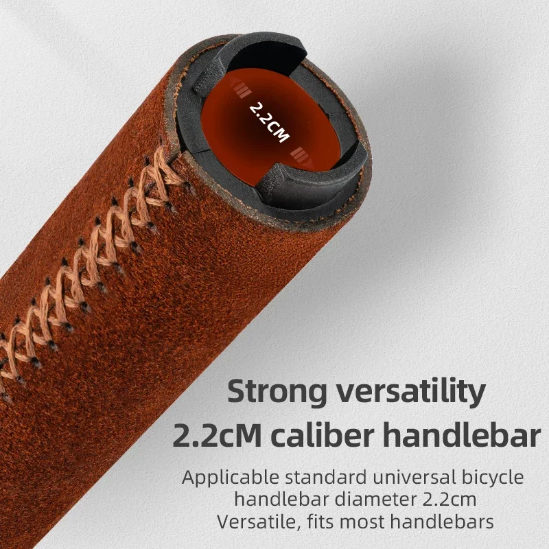 ROCKBROS Leather Bicycle Grips MTB Handle Bar Grips Ergonomics Handlebar Grip Bilateral Lock Non-slip Cozy Bike Accessorie gallery 3