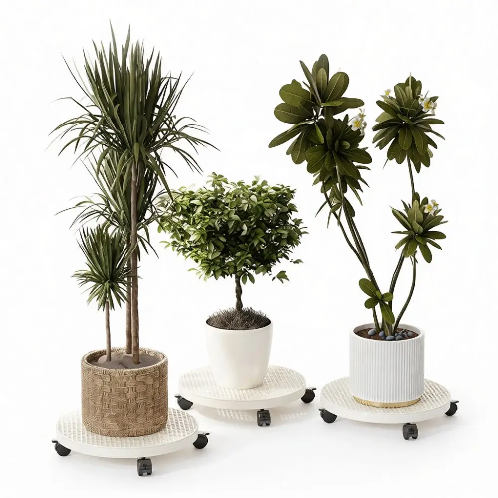 Indoor Rolling Plant Stand With Wheels Metal Tray Holder Floor Storage Shelf Modern Balcony Flower Pot Organizer