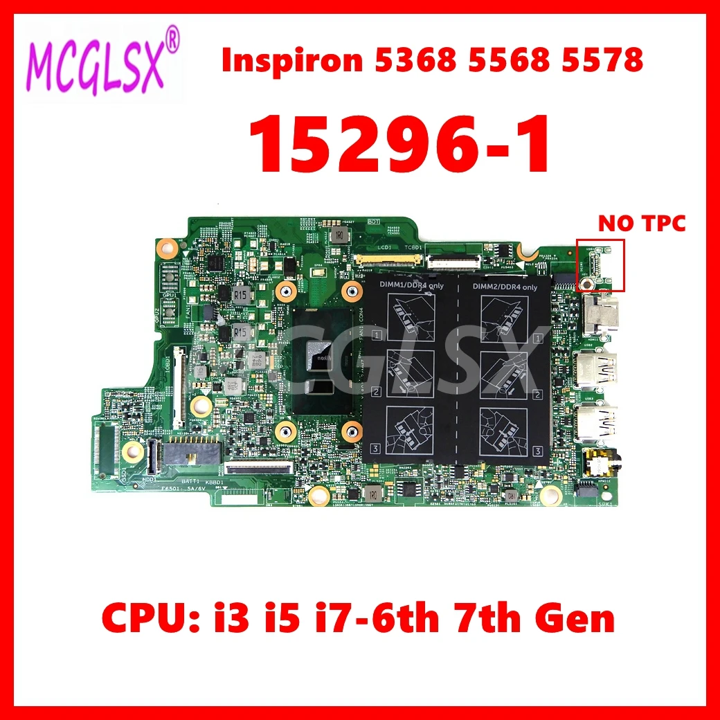 15296-1 Notebook Mainboard For Dell Insprion 13 5368 7368 15 5568 7569 7778 Laptop Motherboard with i3 i5 i7-6th 7th Gen CPU