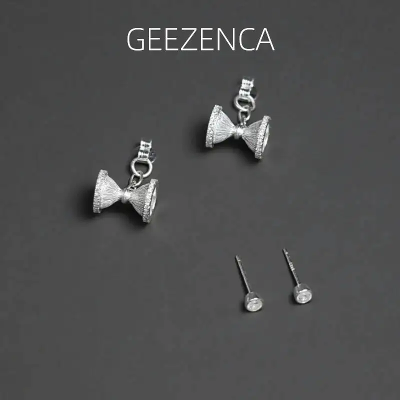 

GEEZENCA 925 Sterling Silver 5A Zircon Diabolo Shaped Small Earrings For Women Ethnic Chic Unique Dangle Earring 2024 New Gift