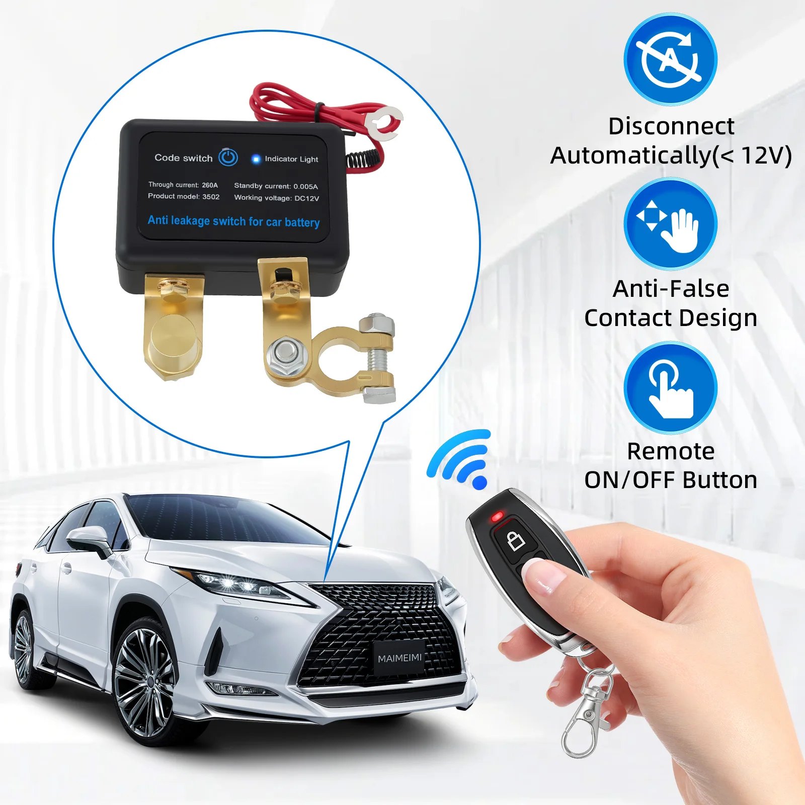 1PC 260A Car Automatic Power Shut off Switch Remote Battery Disconnect Kill Switch for Car Truck SUV DC 12V Car Accessories