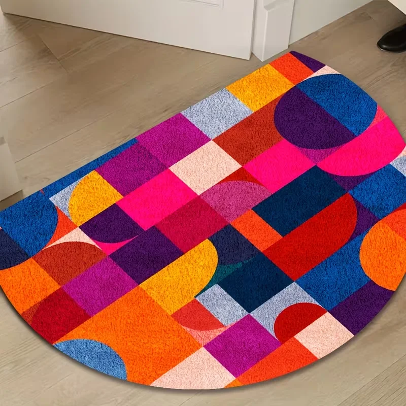 Watercolor Water Drop Pattern Half-Round Doormat Cute Artistic Raindrop Entrance Floor Mat Nature Design Carpet for Front Door