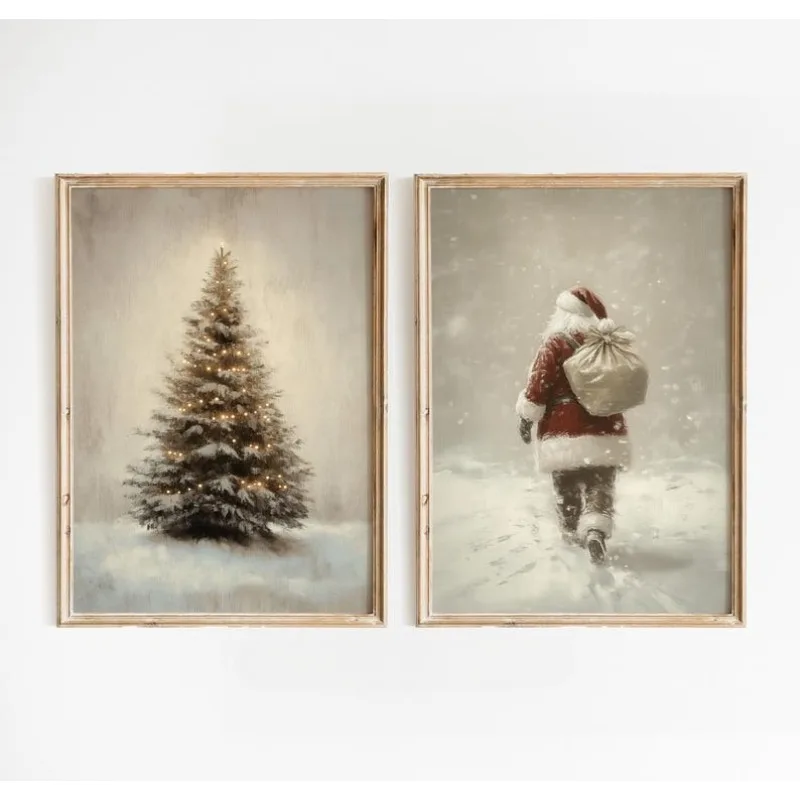 Vintage Christmas Wall Art, Farmhouse Christmas Decor Wall Art, Winter Holiday Paintings, Christmas Prints Poster