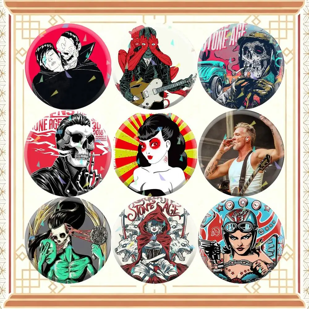 P-Perfecth Q-Queens of the Stone A-Age 32/44/58mm Handmade Pins Round Brooch Badge Backpacks Clothes Jewelry Gifts