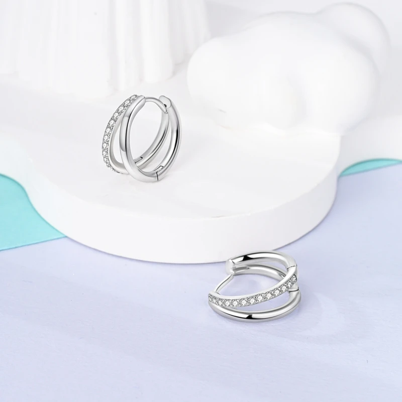 925 Sterling Silver Earrings Women Sparkling Double Ring Hoop Earring For Anniversary Wedding Jewelry Gifts
