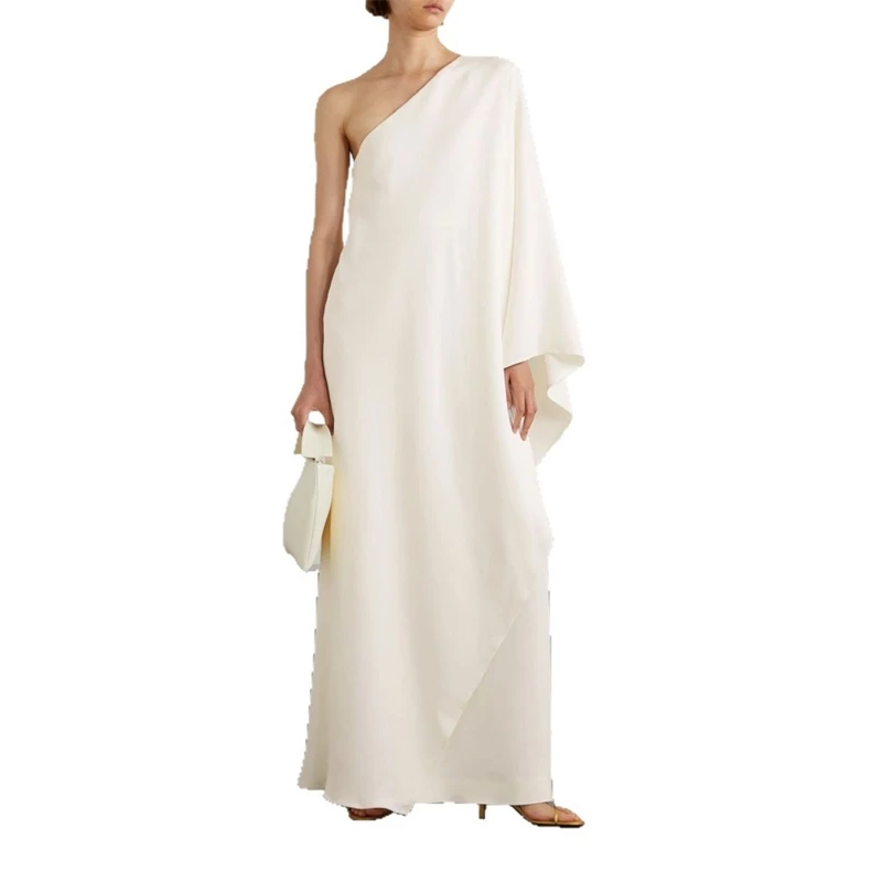 فستان Tossy أنيق من الساتان بياقة مدورة فستان نسائي عالي الخصر بكتف واحد مكشكش مرقع فستان أنيق للحفلات فستان صيفي نسائي جديد