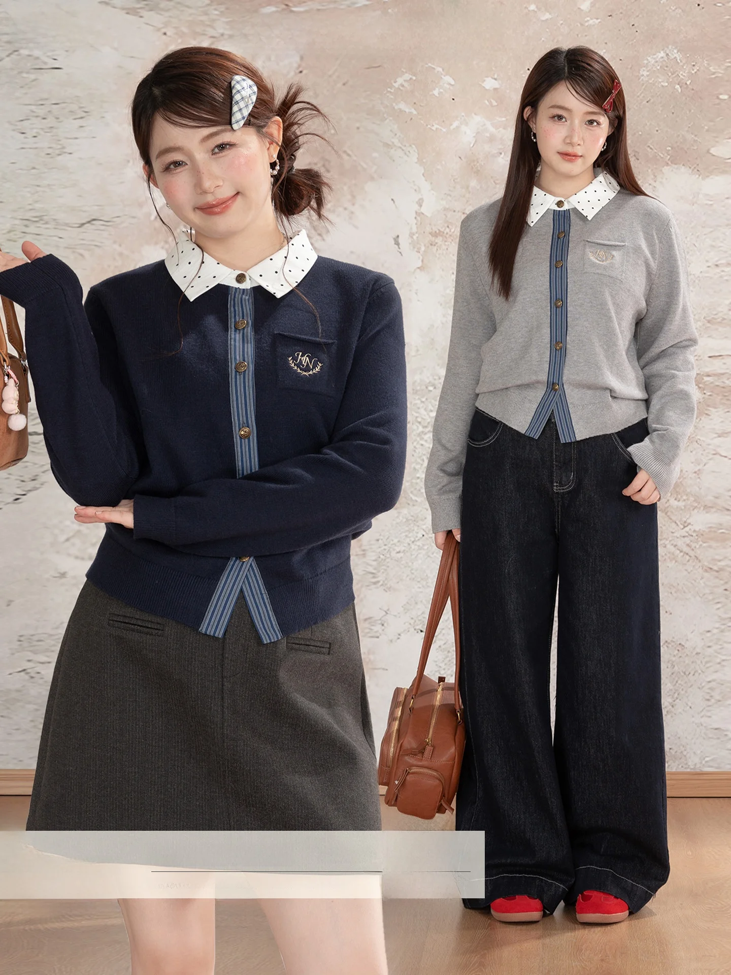 

Женский вязаный кардиган Heynew больших размеров в горошек, осенний, в студенческом стиле, стройнящий топ для полных женщин