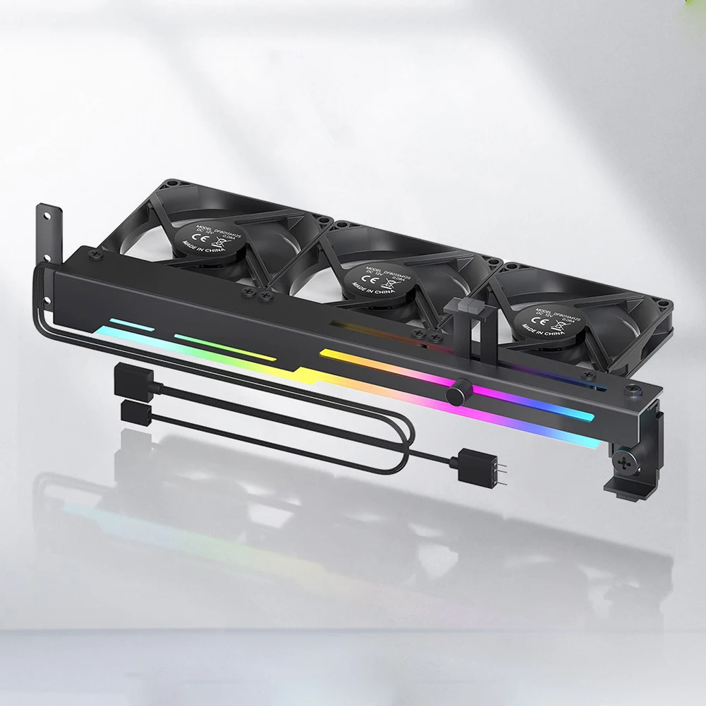 2 in 1 Graphics Card Cooler 1800RPM 5V 3Pin ARGB RGB LED Graphics Card Holder with 3x80mm Fans PCI Mount Bracket
