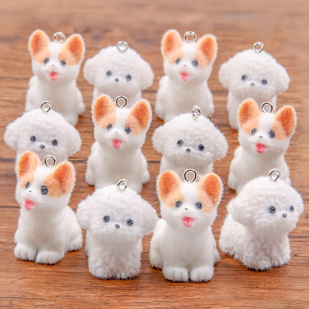 2Pcs 2 Styles Mix Color Pet Dog Flocking Resin Charms Diy Findings 3D Keychain Bracelets Earrings Pendant For Jewelry Making