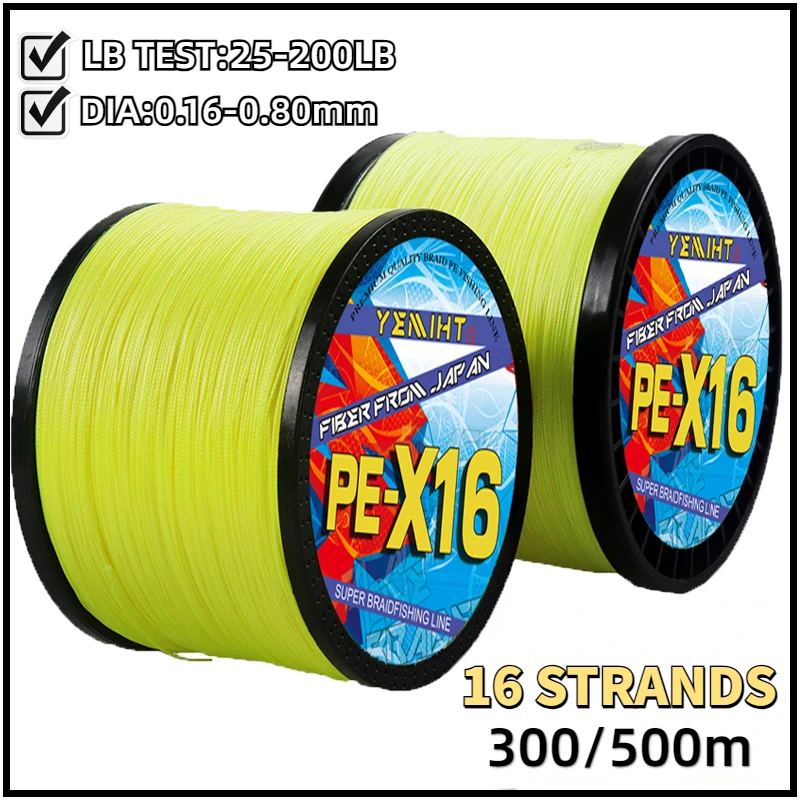 NEW X16 Braided Fishing Line Saltwater Weave Cord 300/500m Anti Bite Lure Wire Strength Test 11.3-91KG Carp Fishing Accessories