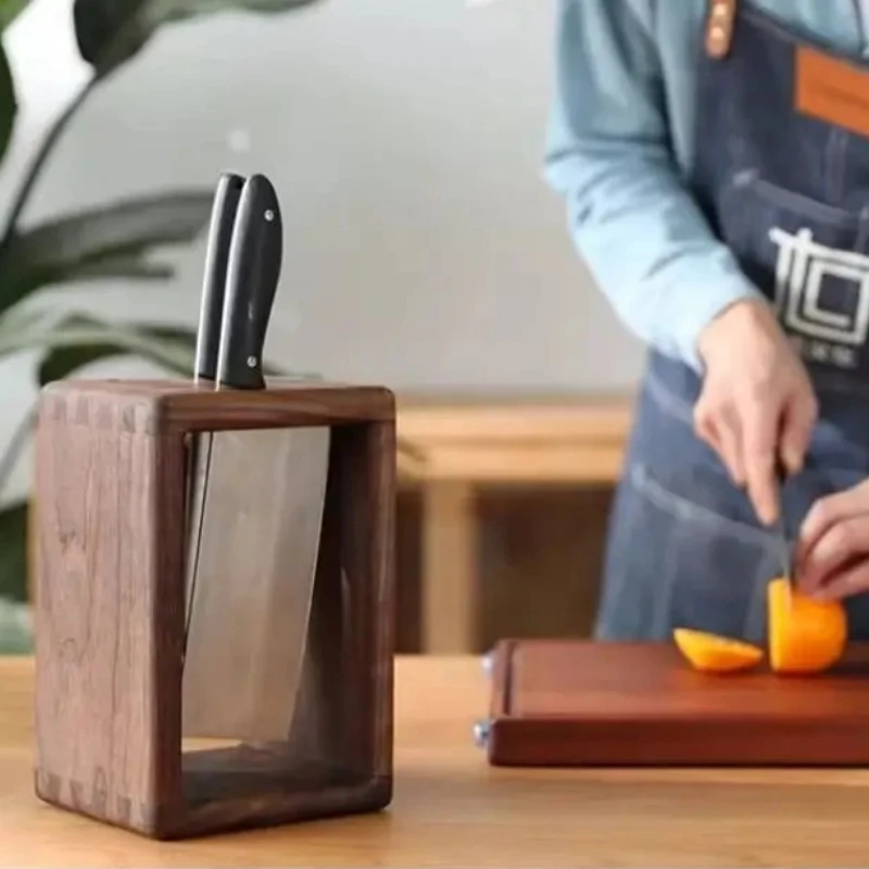 Artisan Wood Knife Storage System - Ventilated American Walnut Block for Chefs Knives & Cutting Boards, Anti-Slip Base