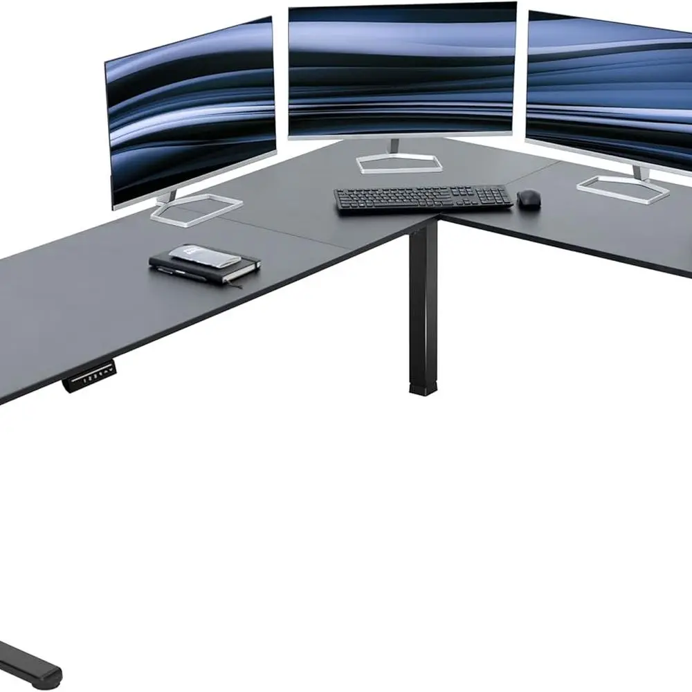 مكتب قائم كهربائي على شكل حرف L، 84x63، ارتفاع الذاكرة، أسود، موديل DESK-E3CTBB-84 #1