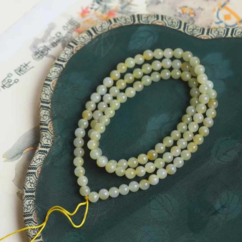 

Natural Hotan Jade , Qiemo , Old Material with Sugar Color, Multi-use 108-bead Chain