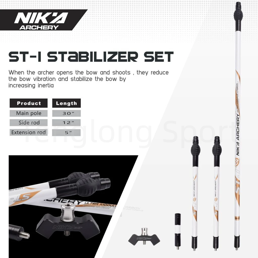 Nika Archery Recurve Bow Stabilizer Bar Carbon Fiber Stabilizer White And Pink Color 1set