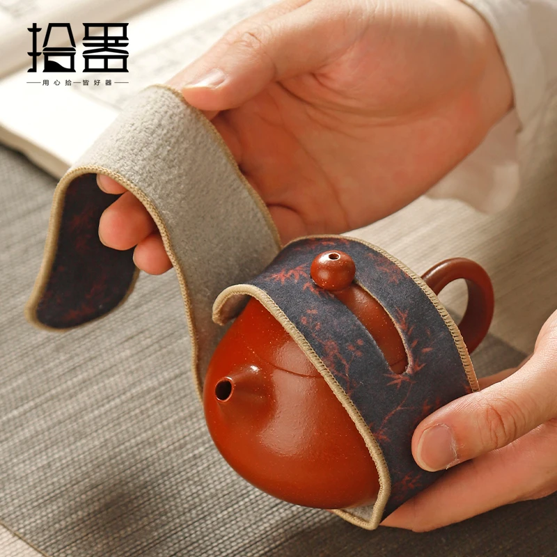Deerskin velvet tea set protective strips, teapot anti-collision straps, Chinese-style fabric outdoor portable packaging, and te