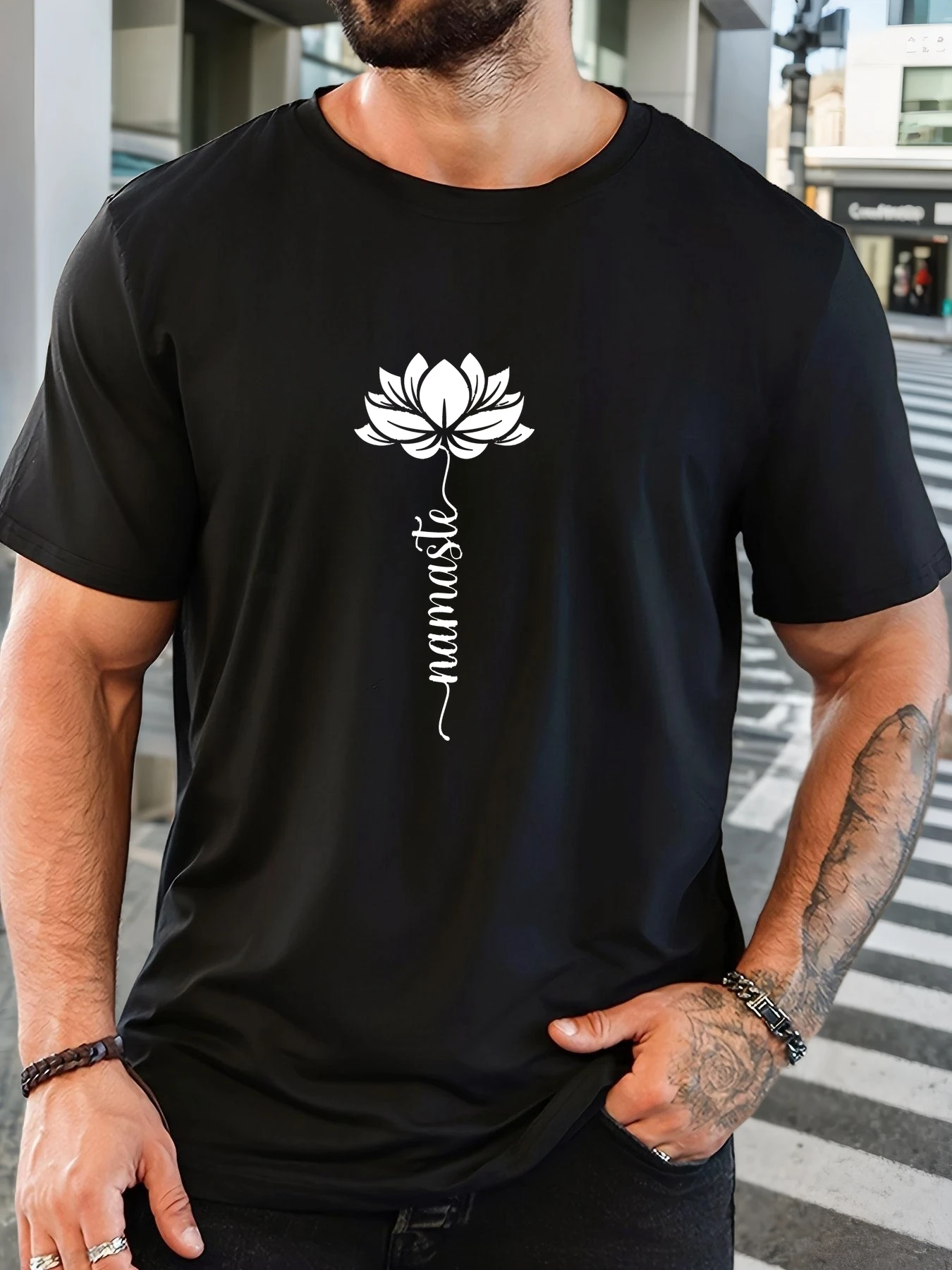 

Men's Lotus Pattern Summer Casual Crew Neck Short T-Shirt