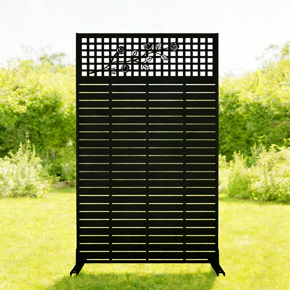 

Металлическая ширма-перегородка 72"Hx43.3"W для улицы/помещений, отдельно стоящая, декоративная, цвет черный-розовый