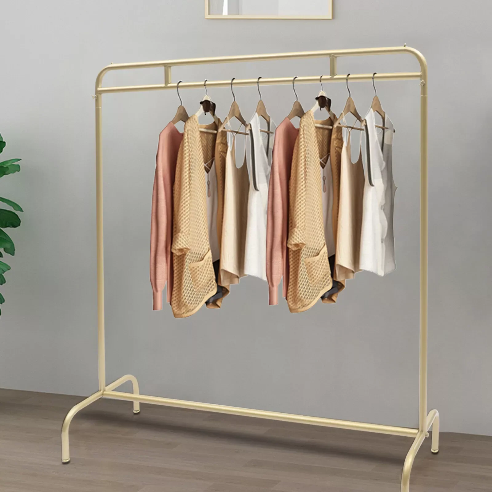 Metal Garment Rack Clothes Hanger Freestanding Clothing Hanging Rail Gold 135cm