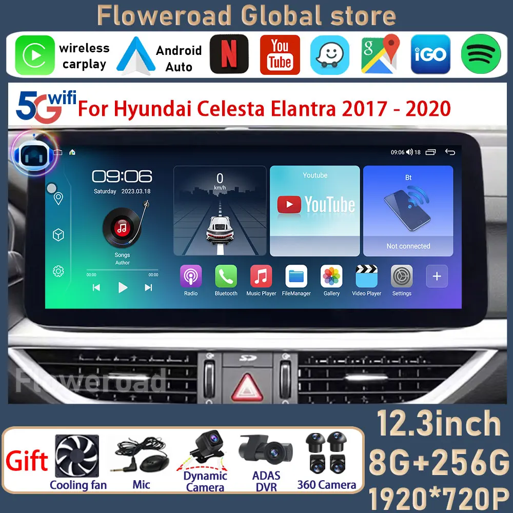 12.3'' Android For Hyundai Celesta Elantra 2017 - 2020 Carplay Screen Car Radio Stereo Multimedia Video Player Navigation GPS