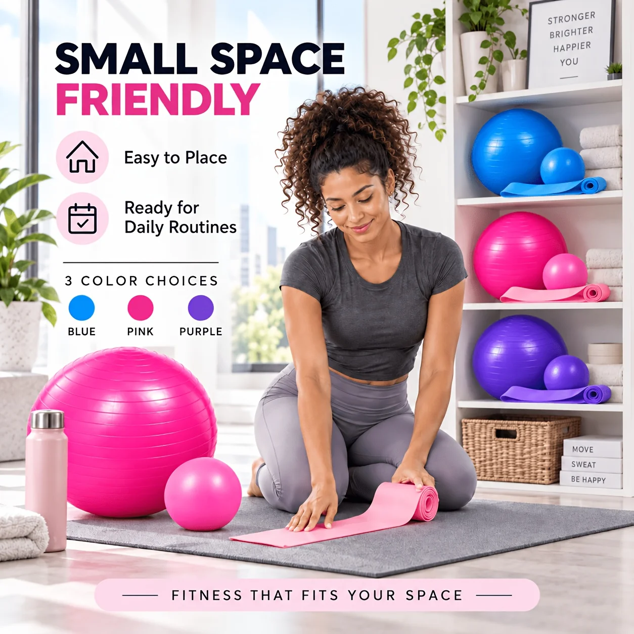 3pcs Pilates Exercise Ball Fitness Set Large Yoga Ball Mini Resistance Bands For Core Balance Stretching Full Body Home Training