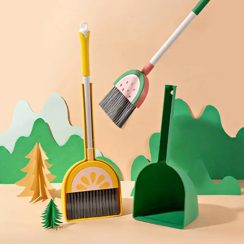 Small Broom With Dustpan Combo Set Fruit Design Kitchen Broom Little Housekeeping Helper Set House Cleaning Tools For Boys And