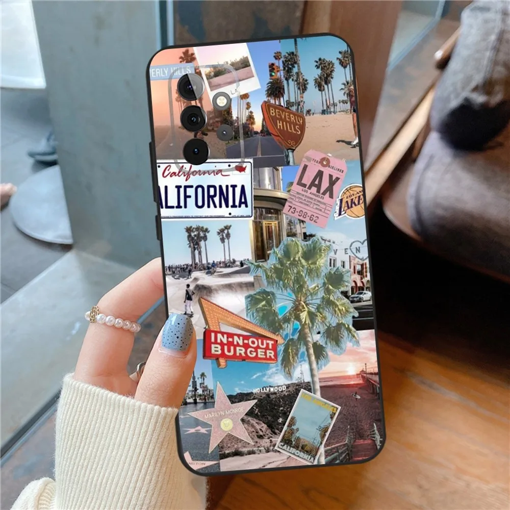 Casing ponsel Travel Los California untuk SamsungS24,23,22,21,S20 Ultra Pro 10,S30Plus,S9,20lite sampul Ultra hitam
