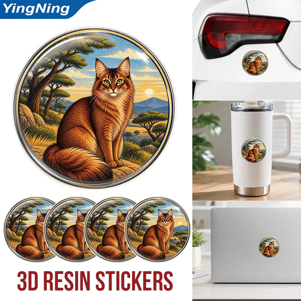 Somali Cat 3D Resin Domed Sticker Round Scenic Pet Art Waterproof Decal Self Adhesive Emblem for Car Laptop Tumbler Cup Helmet